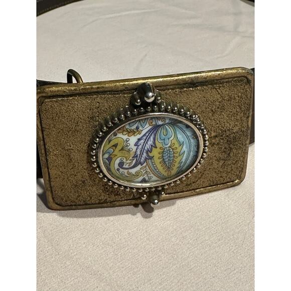 Nocona Belt Men 36 Brown Leather Western Cowboy Rodeo Silver/Gold Accent Aztec - Picture 7 of 15